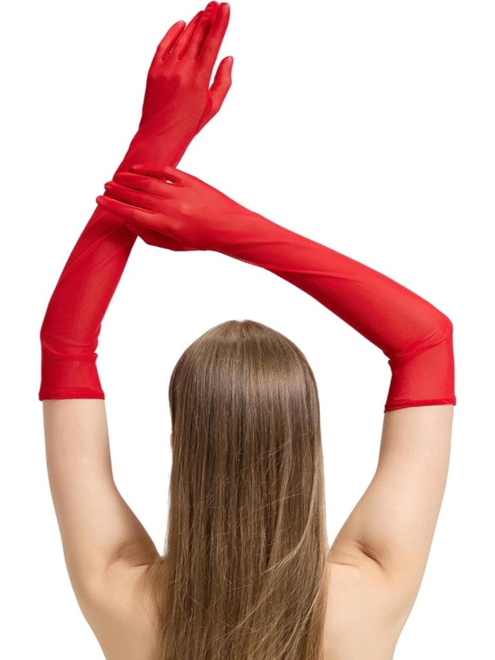 Women's Red Elbow Stretchy Long Halloween Sheer Mesh Tulle Opera Gloves